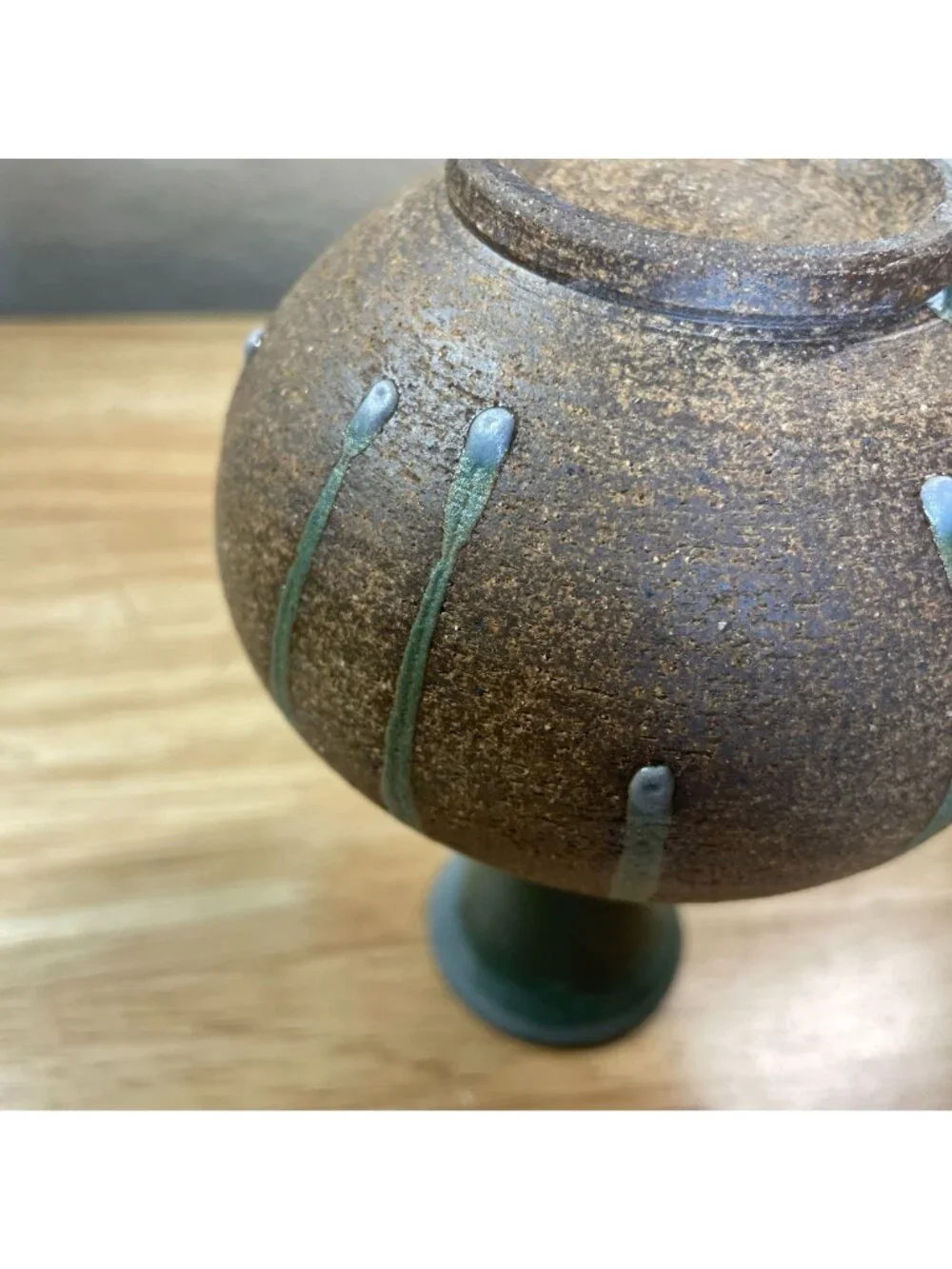 Studio Art Pottery Vase Hand Thrown Drip Glaze Decorative Green Brown 5.5 Inch